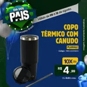 COPO TERMICO PLASVALE PRETO C/CANUDO 900ML