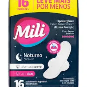 ABSORVENTE MILI NOTURNO SUAVE C/ABAS C/16