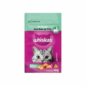 PETISCOS WHISKAS ANTI BOLA DE PELO DECILIOSOS E CROCANTES 40G