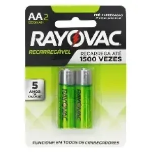 PILHA RAYOVAC RECARREGAVEL AA2 C/2