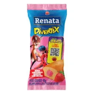 BOLINHO RENATA DIVERTIX BAUNILHA C/ RECHEIO SABOR MORANGO 40GR