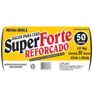 SACO LIXO SUPER FORTE NOSSO ROLL 50L C/10