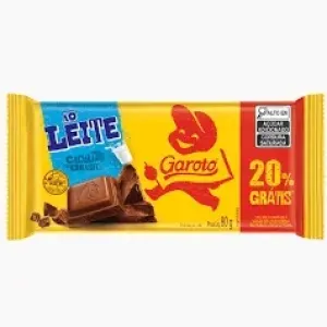 BARRA DE CHOCOLATE GAROTO AO LEITE 80GR