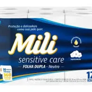 PAPEL HIGIENICO MILI SENSITIVE CARE FOLHA DUPLA NEUTRO 30M 12 ROLOS